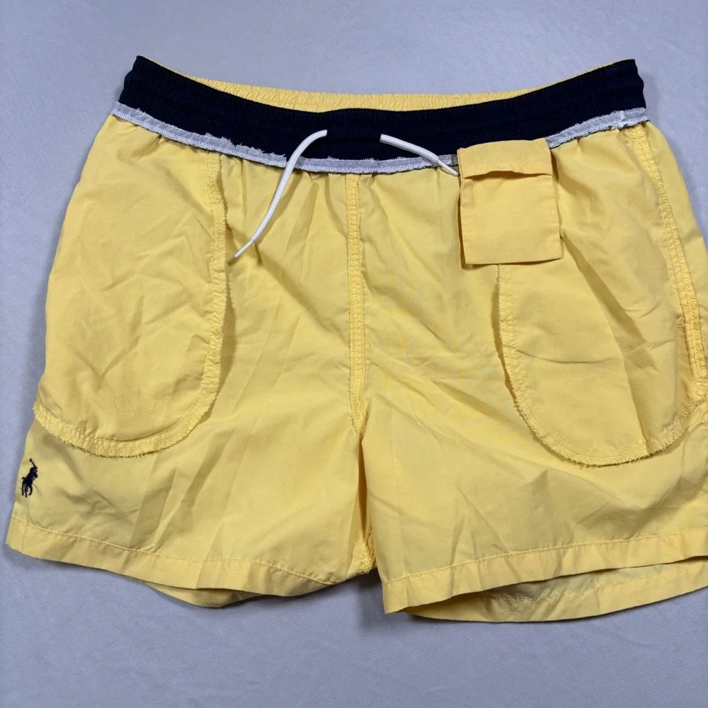 Polo Ralph‎ Lauren Swim Trunks Mens Medium Yellow Nylon Mesh Lined Pony Logo